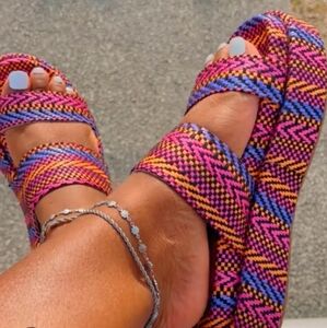 BRAND NEW LILIANA COLORFUL STRAPPY PLATFORM  DOUBLE STRAP SANDAL